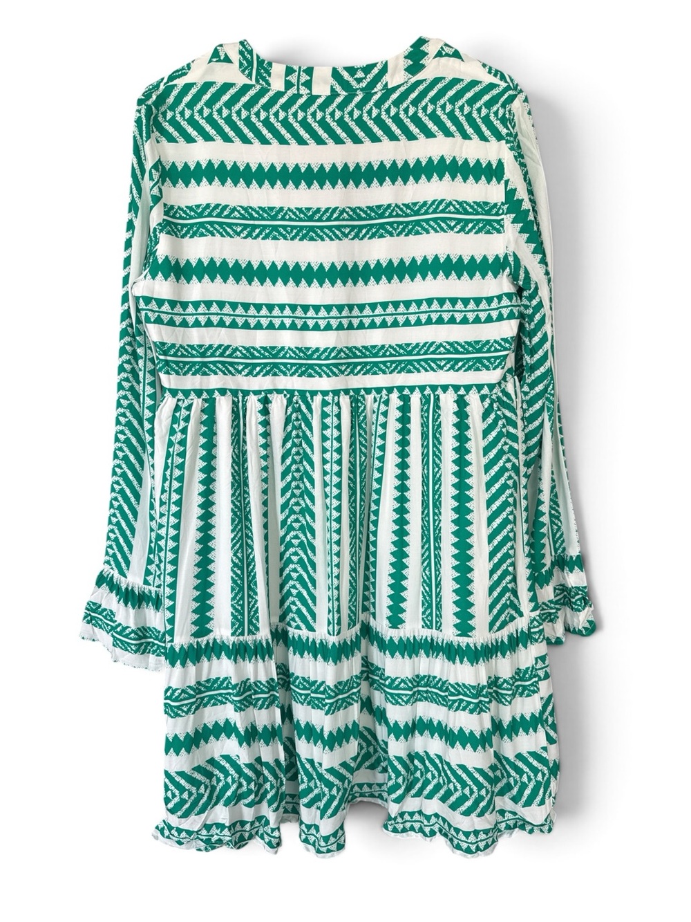 NWT Cupshe Green Patterned V-Neck Long Sleeve Ruffled Coverup Sun Dress - Large - Picture 4 of 6